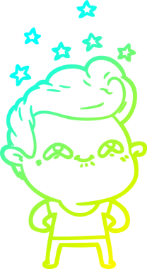 Bir insan tarafından çizilmiş, heyecanlı bir çizgi film çizimi.