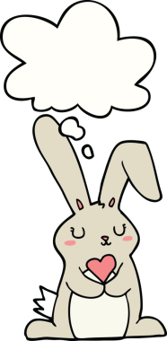 Bir insan tarafından çizilmiş düşünce baloncuğuna aşık çizgi film tavşanı