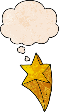 Bir insan tarafından çizilmiş grunge desenli düşünce baloncuğu olan çizgi film yıldızı.