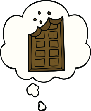 Bir insan tarafından çizilmiş düşünce baloncuklu çikolata çubuğu.