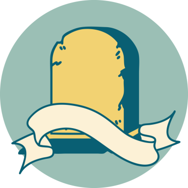 Bir insan tarafından çizilmiş mezar taşı pankartıyla dövme biçimi simgesi