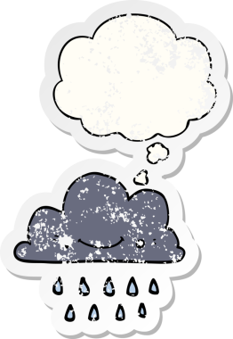 Düşünce baloncuklu karikatür fırtına bulutu bir insan tarafından çizilmiş yıpranmış bir çıkartma.