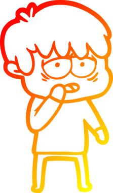 Bir insan tarafından çizilmiş, bitkin bir çocuğun sıcak çizgi çizimi.