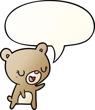 Bir insan tarafından çizilmiş yumuşak eğimli konuşma baloncuklu çizgi film ayısı.