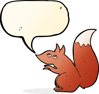 Bir insan tarafından çizilmiş konuşma balonlu kırmızı sincap.