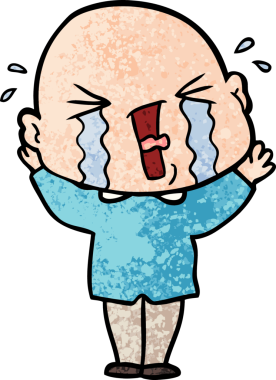 Bir insan tarafından çizilmiş ağlayan kel bir adam.