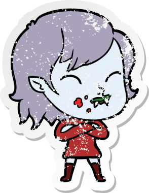 Bir insan tarafından çizilmiş yanağında kan olan vampir bir kızın sıkıntılı çıkartması.