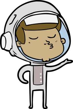 Bir insan tarafından çizilmiş kendine güvenen bir astronot çizgi filmi.