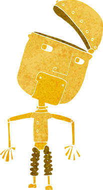 Bir insan tarafından çizilmiş komik robot.