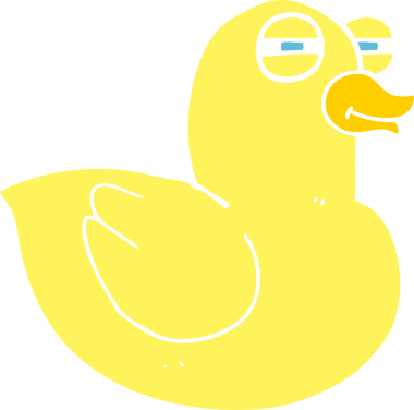 Bir insan tarafından çizilmiş komik plastik ördeğin düz renk çizimi