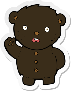 Bir insan tarafından çizilmiş mutsuz siyah oyuncak ayının çıkartması.