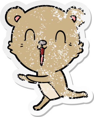 Bir insan tarafından çizilmiş mutlu çizgi film ayısının sıkıntılı çıkartması.