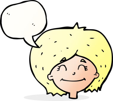 Bir insan tarafından çizilmiş konuşma balonlu mutlu kadın yüzü.