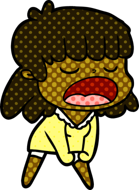 Çizgi filmdeki kadın bir insan tarafından yüksek sesle çizilmiş.