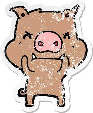 Bir insan tarafından çizilmiş kızgın çizgi film domuzunun sıkıntılı çıkartması.