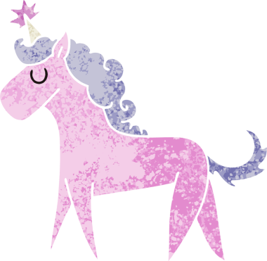 Retro illüstrasyon tarzı, bir insan tarafından çizilmiş tek boynuzlu at.