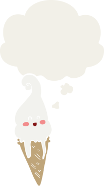 Düşünce baloncuklu karikatür dondurması insan tarafından çizilmiş.