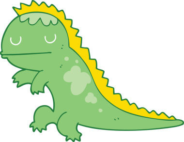 Düz renkli karikatür dinozoru bir insan çizmiş.