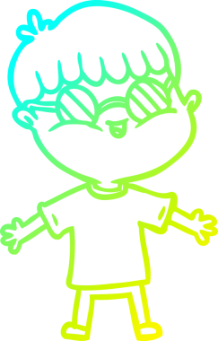 Bir insan tarafından çizilmiş gözlük takan çizgi film çocuğu çizimi.