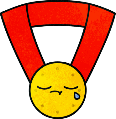 Bir insan tarafından çizilmiş altın madalyanın retro grunge desenli karikatürü