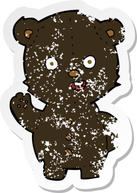 Bir insan tarafından çizilmiş sevimli bir çizgi film kara ayısının gerilimli çıkartması.