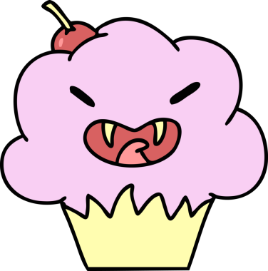 Bir insan tarafından çizilmiş ürkütücü bir cadılar bayramı vampir kekinin çizgi filmi.