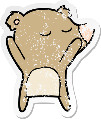 Bir insan tarafından çizilmiş mutlu çizgi film ayısının sıkıntılı çıkartması.