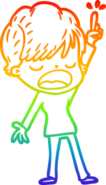 Gökkuşağı gradyan çizgi çizimi bir insan tarafından çizilmiş bir karikatür kadın