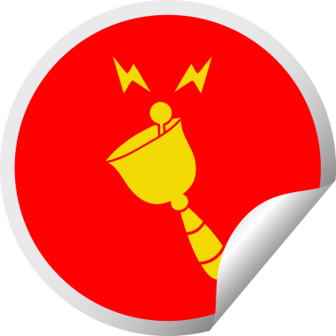 Bir insan tarafından çizilmiş çınlayan el çanının dairesel kabuk soyucu karikatürü.