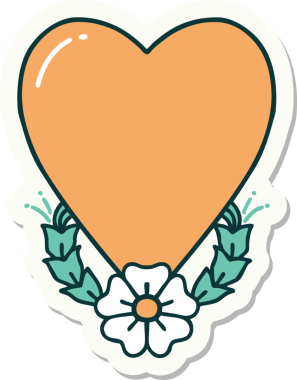 Bir insan tarafından çizilmiş geleneksel bir kalp ve çiçek stiliyle dövme çıkartması.