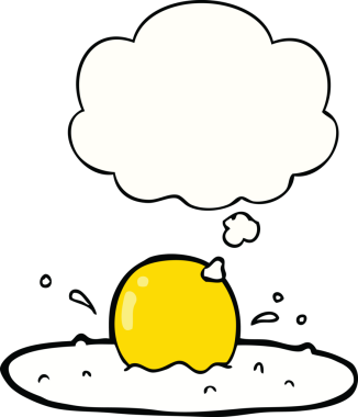 Bir insan tarafından çizilmiş düşünce baloncuklu kızarmış yumurta.