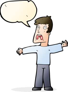 Bir insan tarafından çizilmiş konuşma baloncuğu olan korkmuş bir adam.