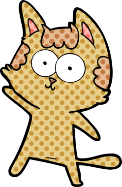 Bir insan tarafından çizilmiş mutlu çizgi film kedisi.