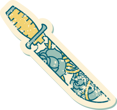 Bir hançerin ve bir insanın çizdiği çiçeklerin sembolik dövmesi.