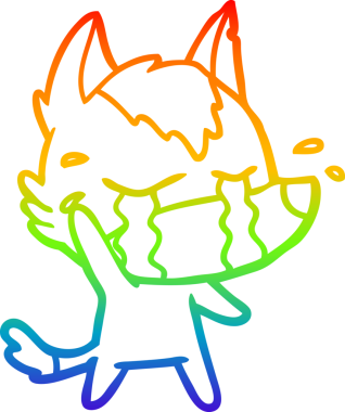 Gökkuşağı gradyan çizgi çizimi bir insan tarafından çizilmiş ağlayan bir kurt.