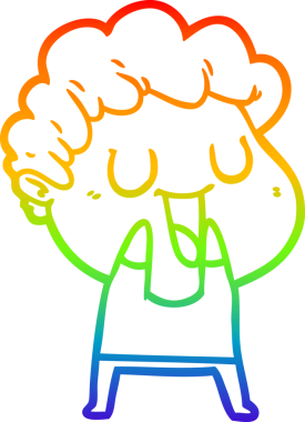 Gökkuşağı gradyan çizgisi bir insan tarafından çizilmiş gülen bir karikatür adamın çizimi