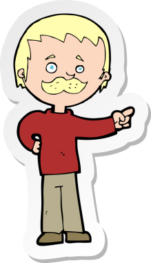 Bir insan tarafından çizilmiş bıyıklı bir karikatür adamın çıkartması.