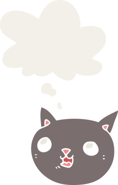 Düşünce baloncuğu olan çizgi film kedisi insan tarafından çizilmiş.