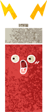 Bir insanın çizdiği pilin retro illüstrasyon tarzı karikatürü