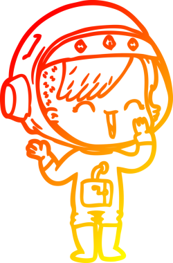 Bir insan tarafından çizilmiş gülen astronot bir kızın sıcak çizgi çizimi.