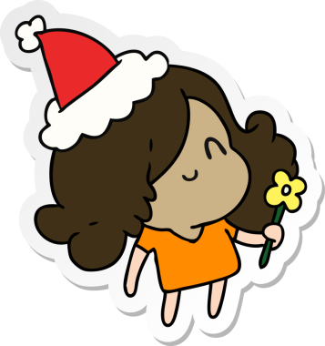 Bir insan tarafından çizilmiş Kawai kızının el çizimi Noel çıkartması.