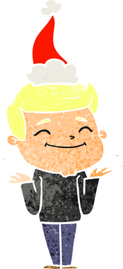 Mutlu el çizimi, omuz silken bir adamın insan tarafından çizilmiş bir Noel Baba şapkası.