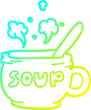 Bir insan tarafından çizilmiş sıcak çorba karikatürünün soğuk gradyan çizgisi.