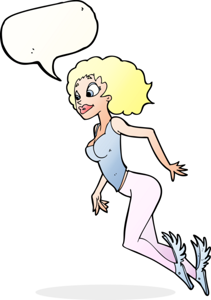 Bir insan tarafından çizilmiş konuşma balonlu uçan kadın.