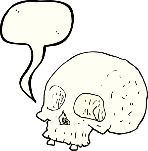 El yazısıyla çizilmiş çizgi roman konuşma balonu. Bir insan tarafından çizilmiş eski kafatası.