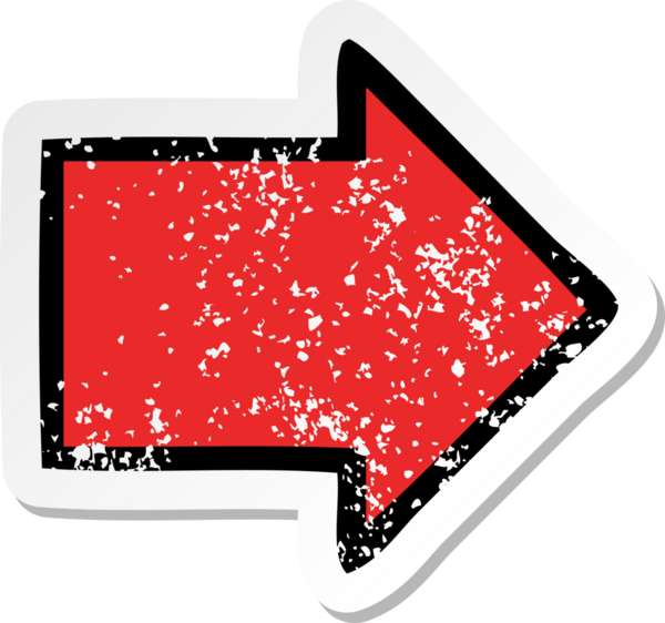 Bir insan tarafından çizilmiş şirin bir ok sembolünün sıkıntılı çıkartması.