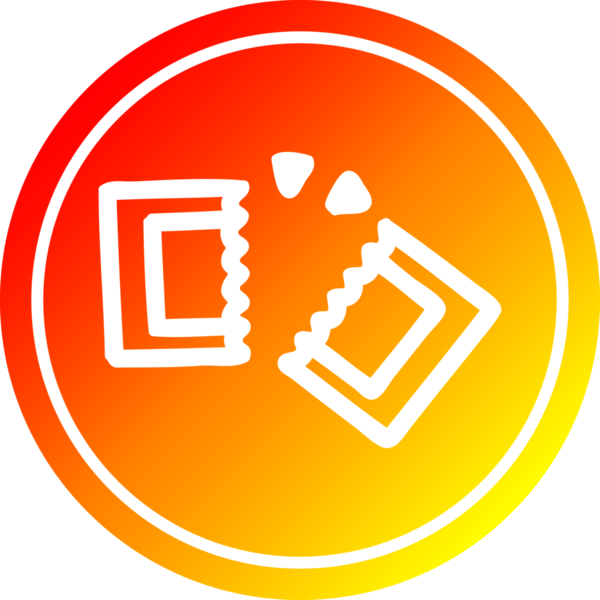 Bir insan tarafından çizilmiş sıcak gradyan bitişli sinema bileti dairesel simgesi