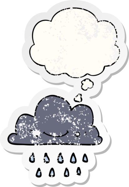 Düşünce baloncuklu karikatür fırtına bulutu bir insan tarafından çizilmiş yıpranmış bir çıkartma.