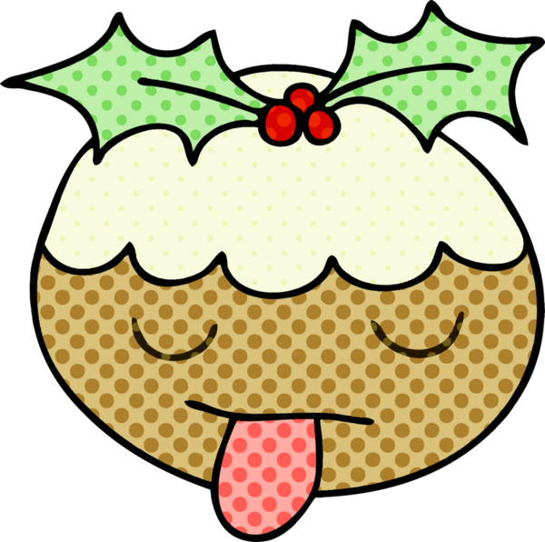 Bir insan tarafından çizilmiş tuhaf çizgi roman tarzı noel pudingi.