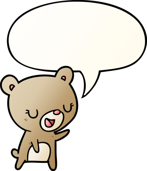 Bir insan tarafından çizilmiş yumuşak eğimli konuşma baloncuklu çizgi film ayısı.